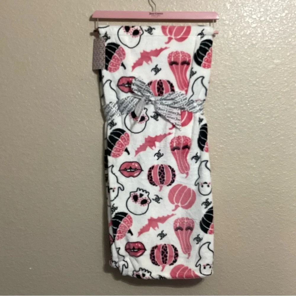 Juicy Couture White Plush Throw with Pink & Black Halloween Designs